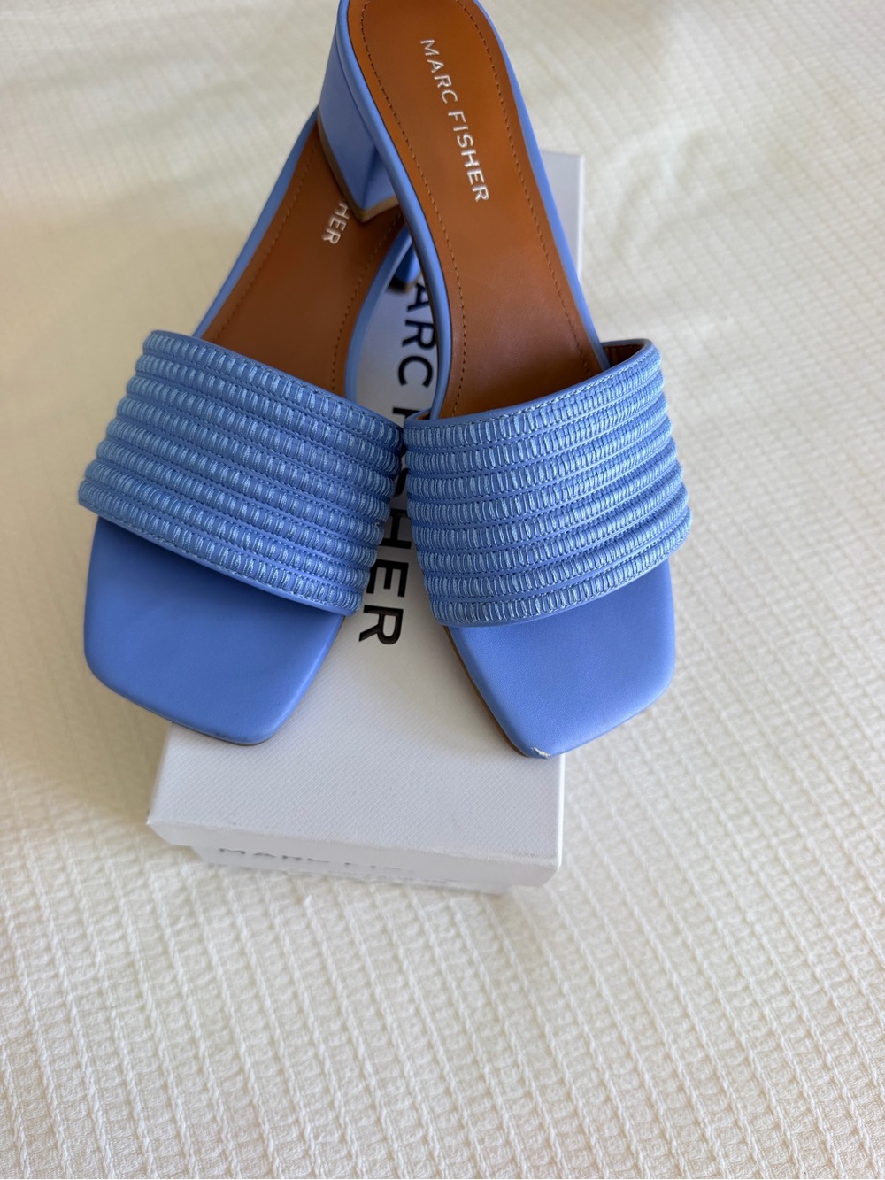 Marc Fisher Light Blue Braided Band Slide Mules
